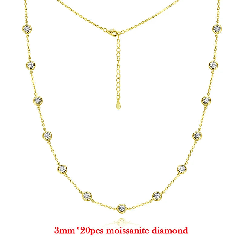 3MM Round Bubble Moissanite Diamond Tennis Neclace With 3carat Marquise Cut Pendant Neck Chain For Women 925 Silver Fine Jewelry