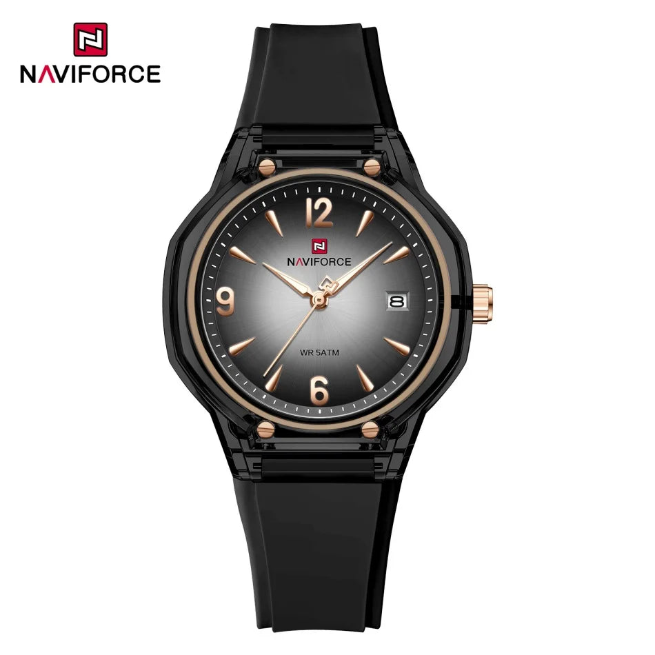 NAVIFORCE Fashion Waterproof Ladies Watch with Luminous Pointer Display Fashionable Silicone Strap Night Glow Women's Watches