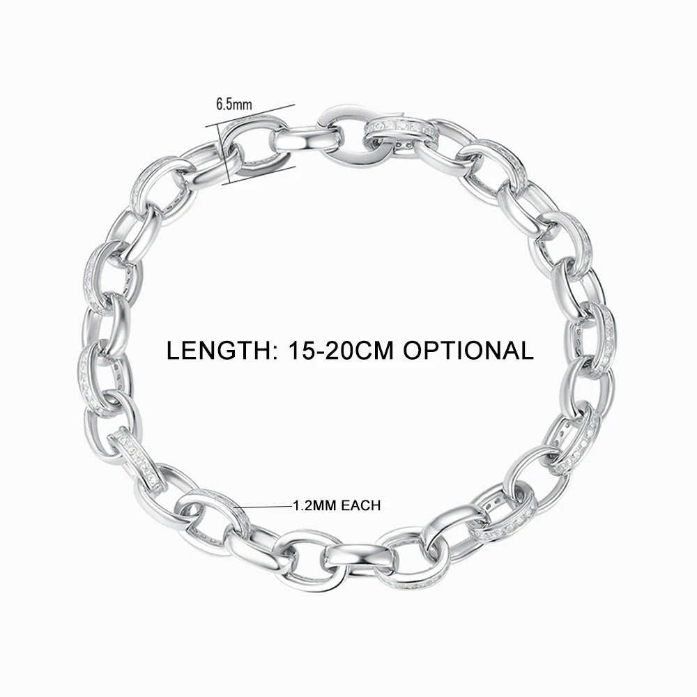 TEMGF New 1.2mm Moissanite Bracelet 925 Sterling Silver Buckle Chain for Women Men Fine Jewelry Couple Unique Love Birthday Gift