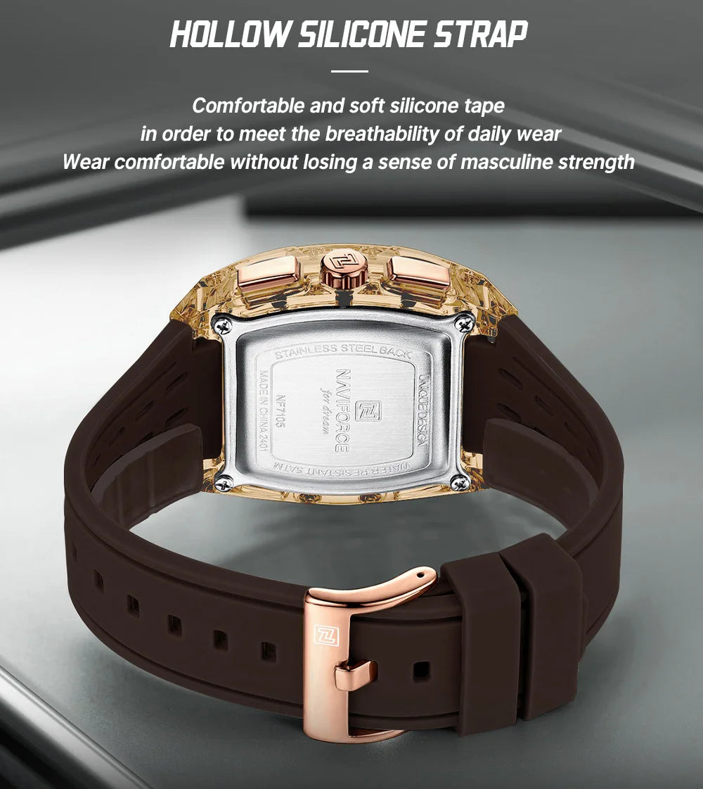 High Quality NAVIFORCE Watches for Man Silica Strap 50M Waterproof Sport Male Clock Casual Quartz Date Display Men's Chronograph