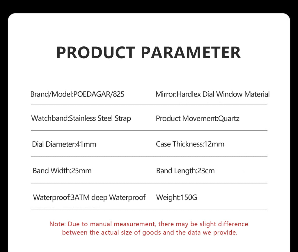 POEDAGAR Fashion Brand Male Watch Waterproof Luminous Stainless Steel Watches For Men Date Week Casual Quartz Men's Clock Reloj