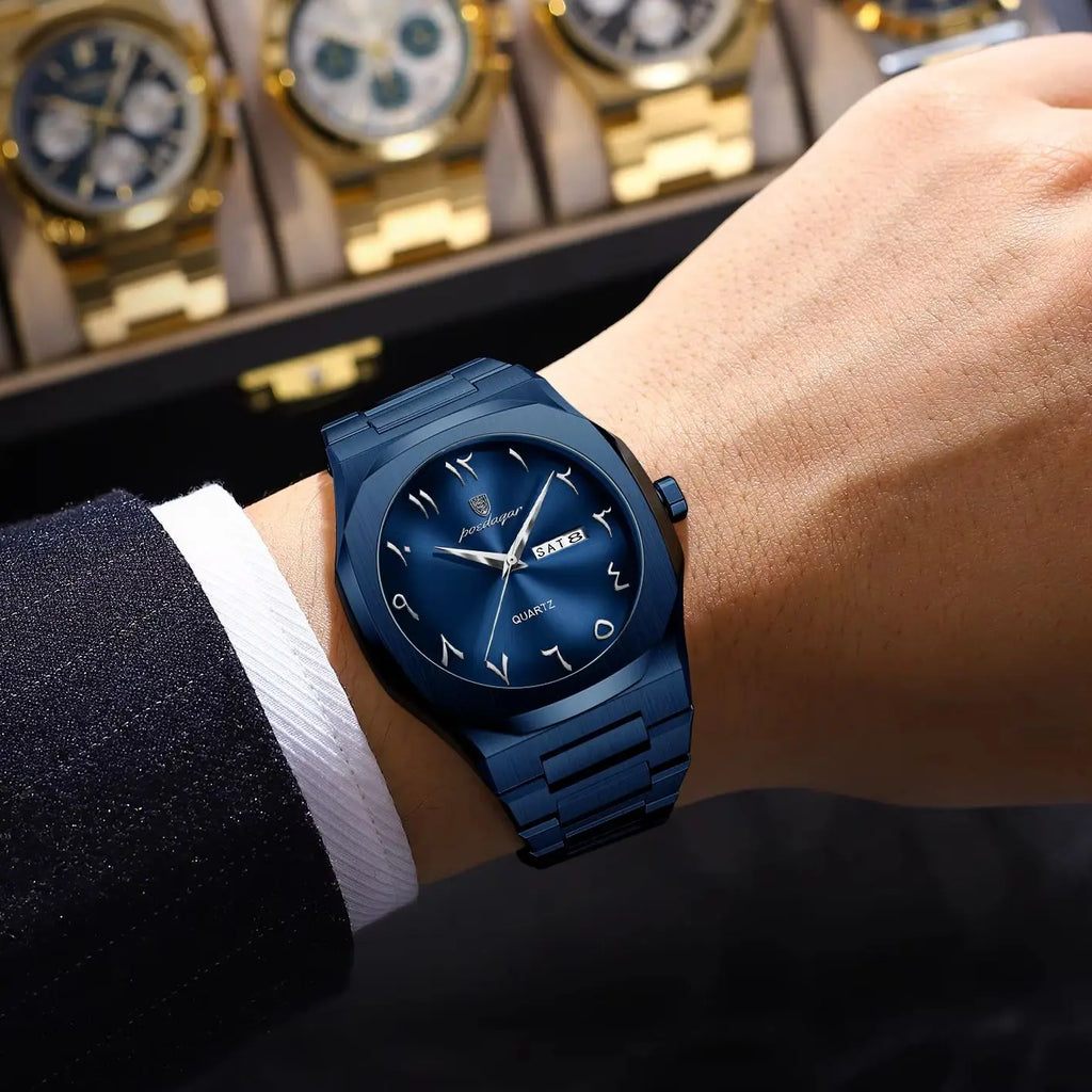 POEDAGAR Luxury Fashion Men's Clock Waterproof Week Date Male Watch Quartz Stainless Steel Business Watches For Man Reloj Hombre