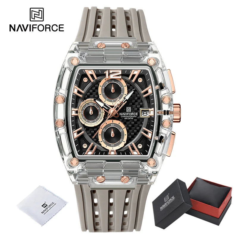 High Quality NAVIFORCE Watches for Man Silica Strap 50M Waterproof Sport Male Clock Casual Quartz Date Display Men's Chronograph
