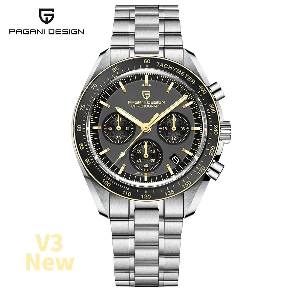 PAGANI DESIGN Silver Gold Moon Watches Luxury Quartz Watch For Men Auto Date Chronograph AR Sapphire crystal watch Men 2025 New