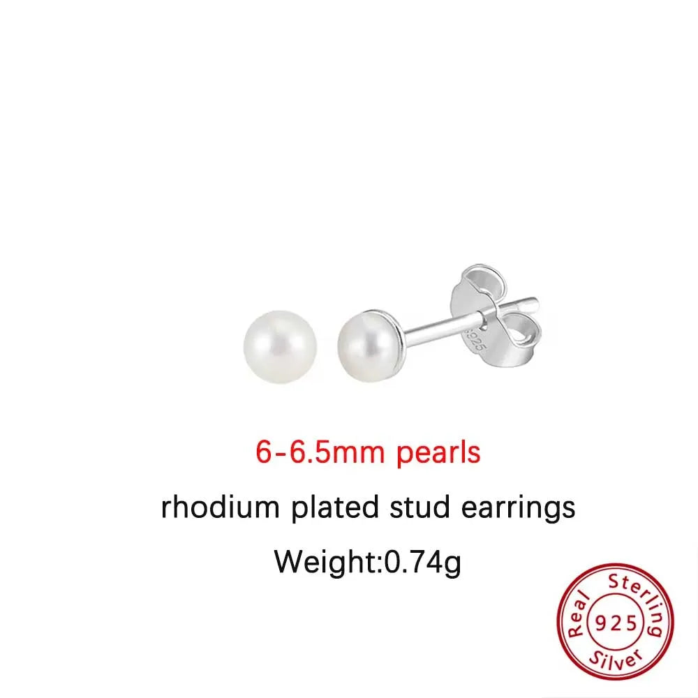 ORSA JEWELS Minimalism 1 pair Freshwater Pearl Ear Stud Real Pearls Stud Earrings 925 Silver Round Natural Pearl Ear Stud GPE104