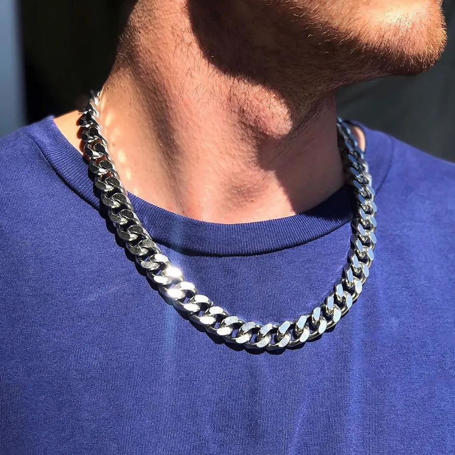 HNSP 316L Stainless Steel Chain Cuban Link Necklace For Men Accessories Jewelry Punk Street Style Thick Heavy Neck Chain Male