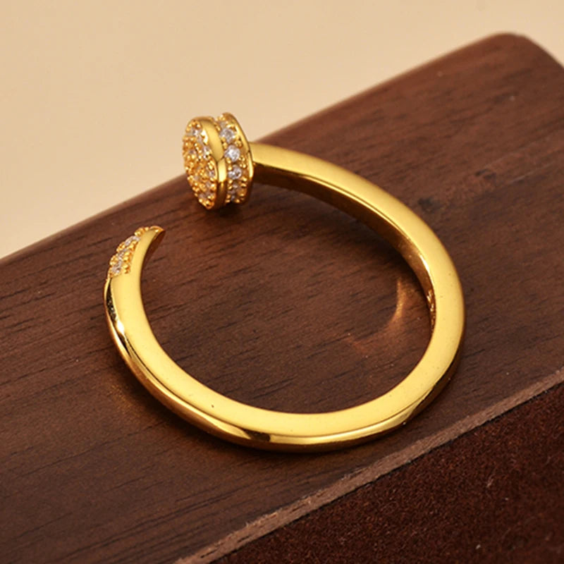 925 Sterling Silver Original Certificate Zircon Nail Open Cuff Ring For Women Fine Jewelry Gold Plated