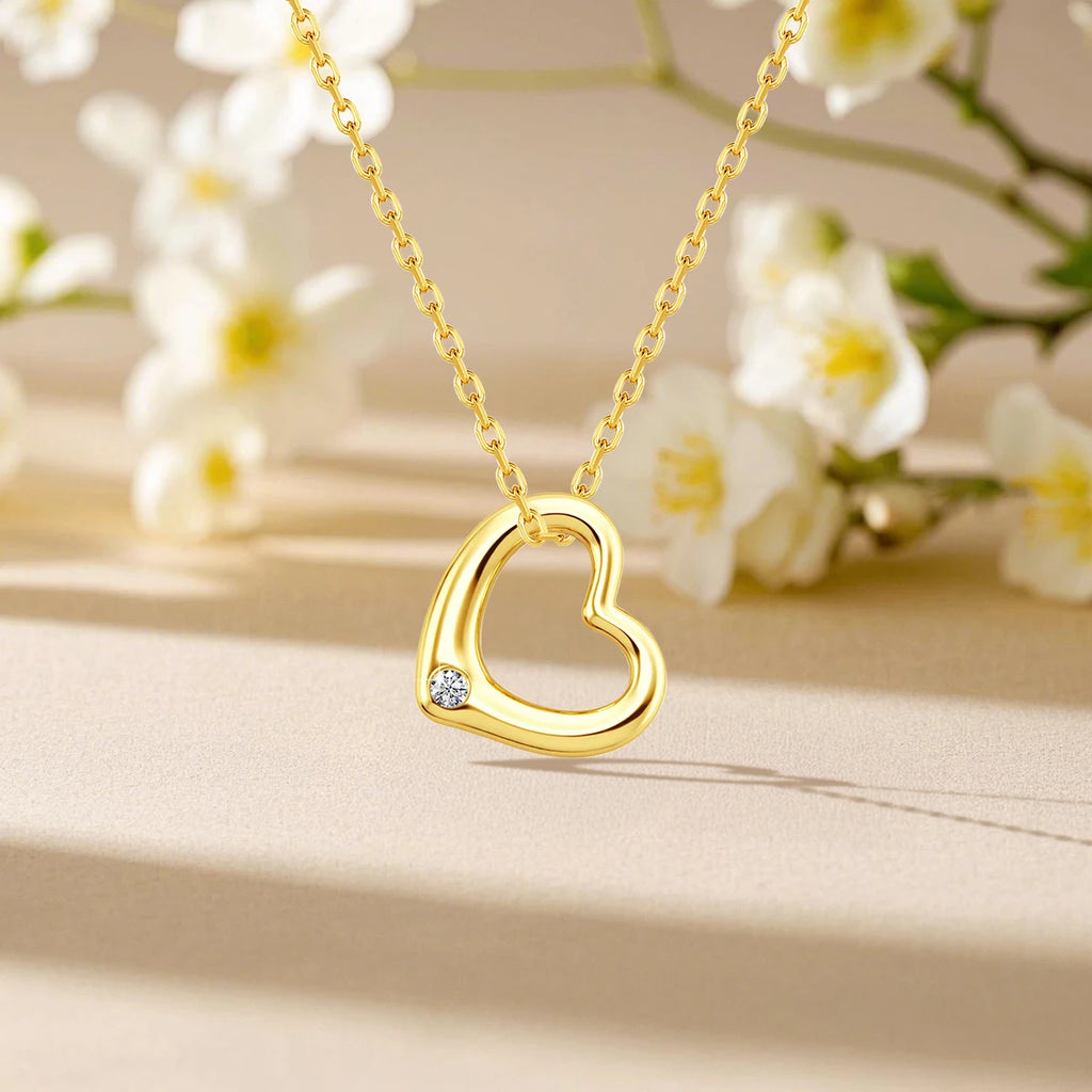 Love Shape Moissanite Pendant 14K Gold Lightweight Hollow Craft  Design Romantic Valentine's Gift for Women Anniversary Jewelry