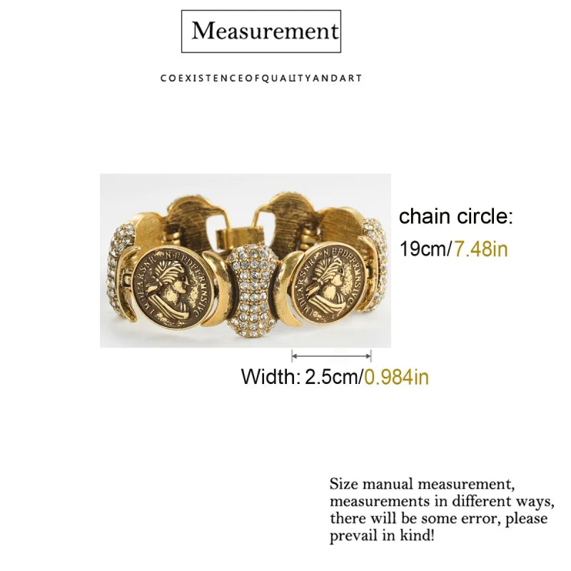 Ancient Coins Bracelets Woman Vintage Portrait Carving Bangles Jewelry Luxury Designer Accessories Gold Color Mother Day Gift