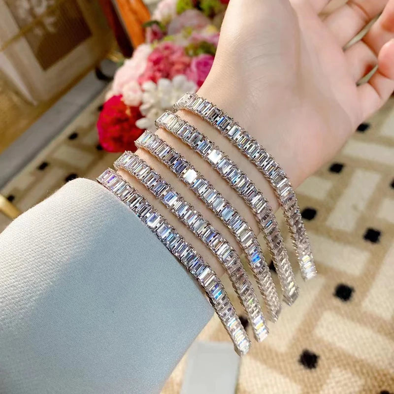 OEVAS 100% 925 Sterling Silver 4*6mm Emerald Cut High Carbon Diamond Bracelets For Women Engagement Wedding Party Fine Jewelry
