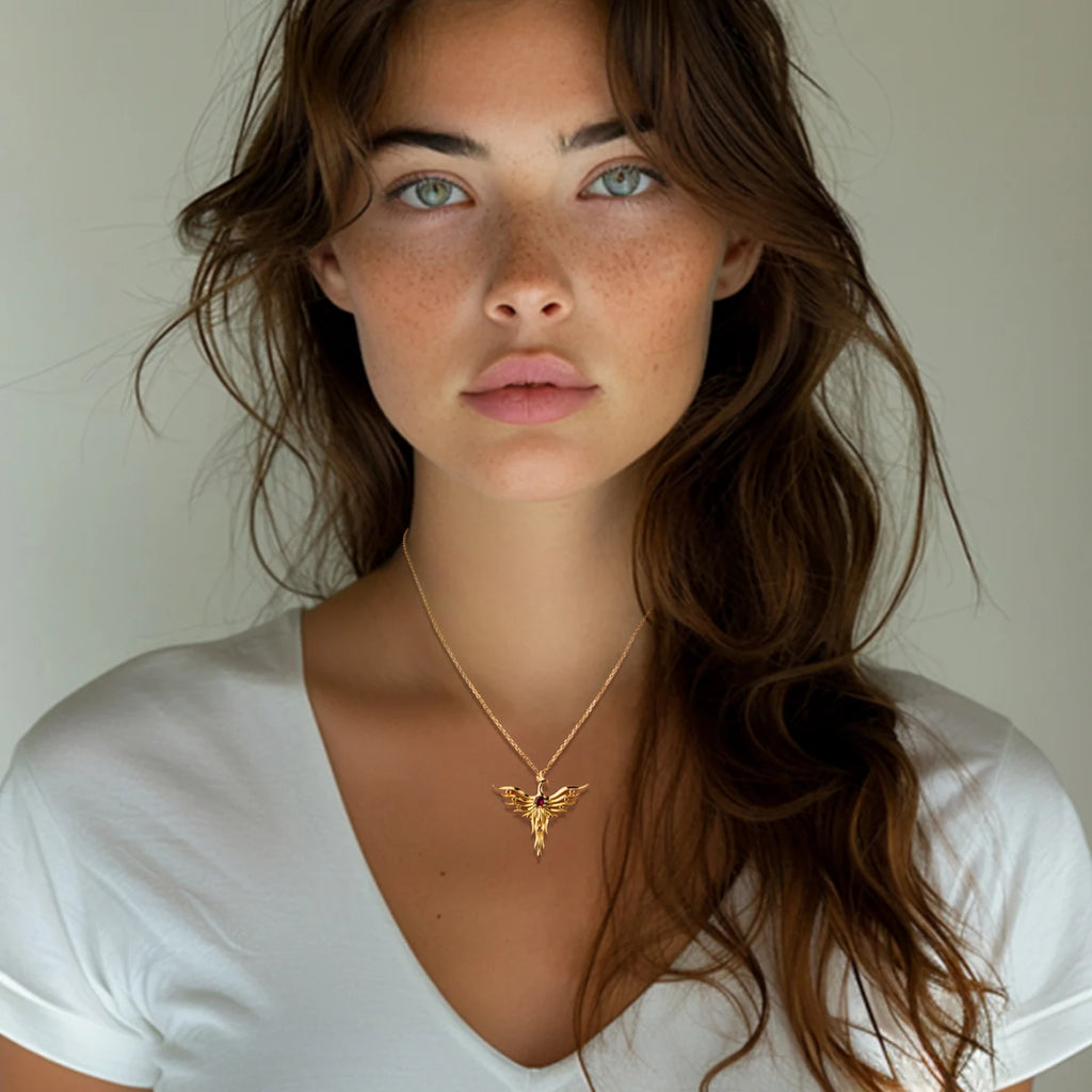 AnuJewel Phoenix Yellow Gold Plated Pendant Mythology Classic of Mountains and Seas 50cm 925 Sterling Silver Necklace Jewelry