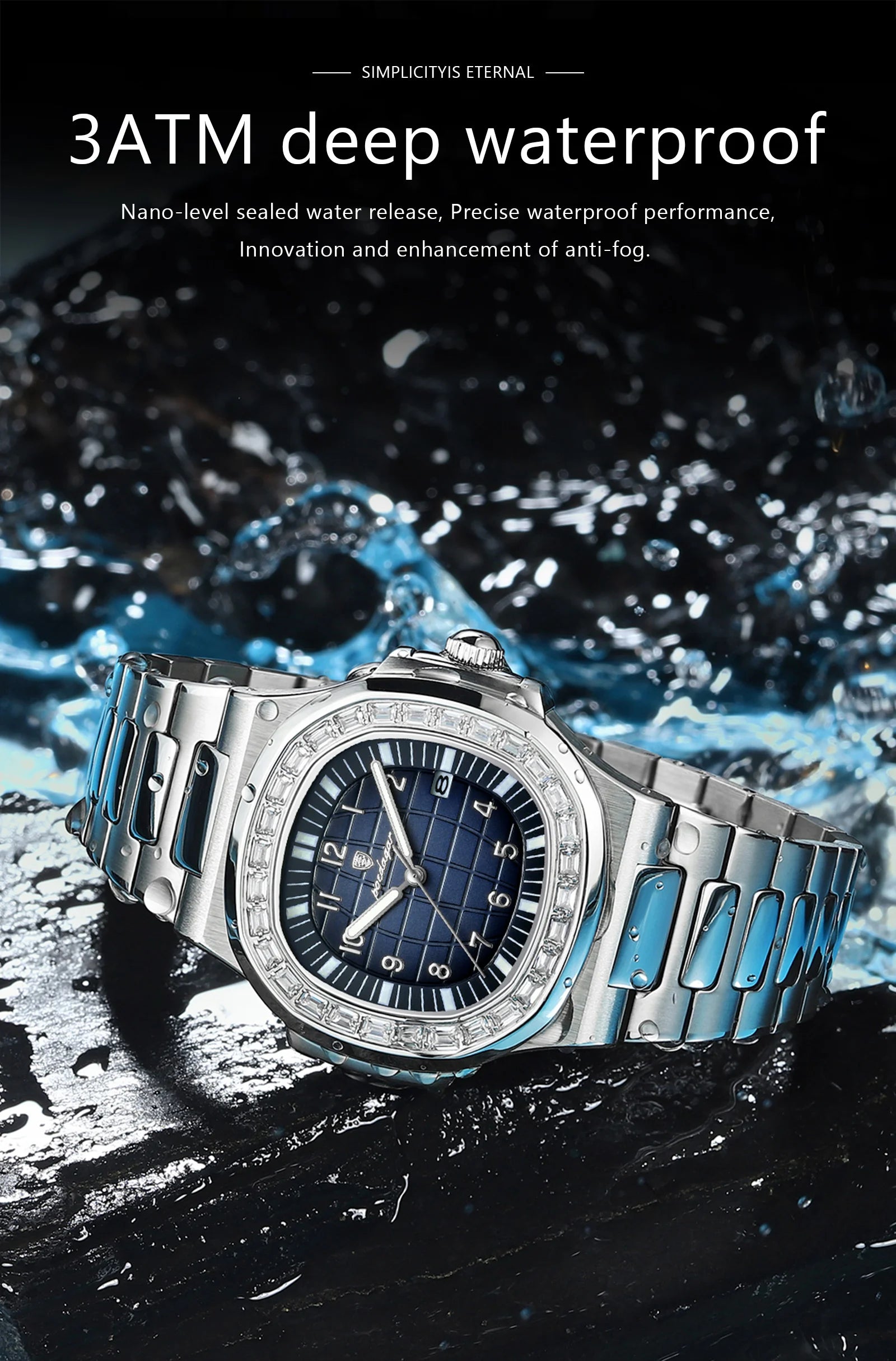 POEDAGAR Luxury Square Watches for Men Waterproof Luminous Date Man Wristwatch Stainless Steel Fashion Men's Quartz Watch Reloj