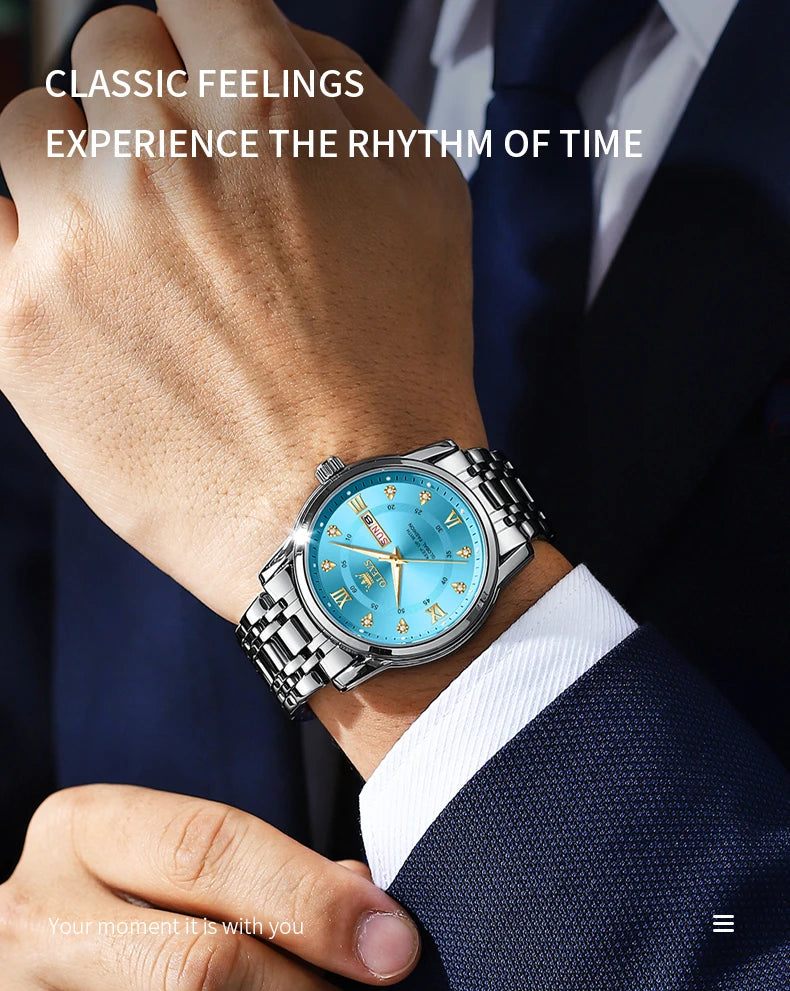 OLEVS Top Brand Quartz Watch for Men Classic Business Men's Wristwatch Dual Calendar Waterproof Men's Watches (Exclusive New)