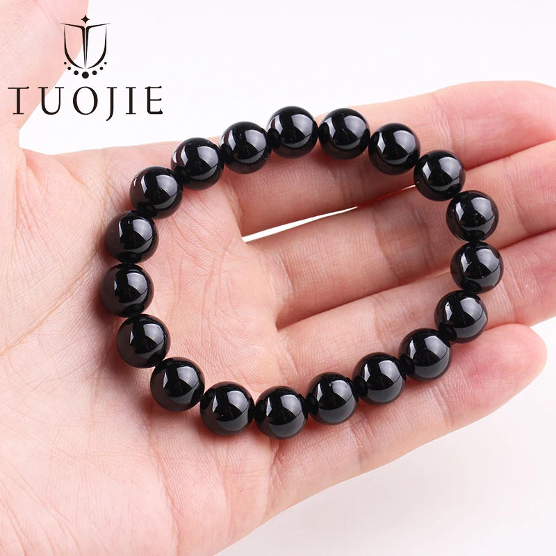 Natural 6 8 10mm Black Tourmaline Beads Bracelet Genuine Round Smooth Gemstone Beads Bracelets for Women Fashion Cheap Jewelry