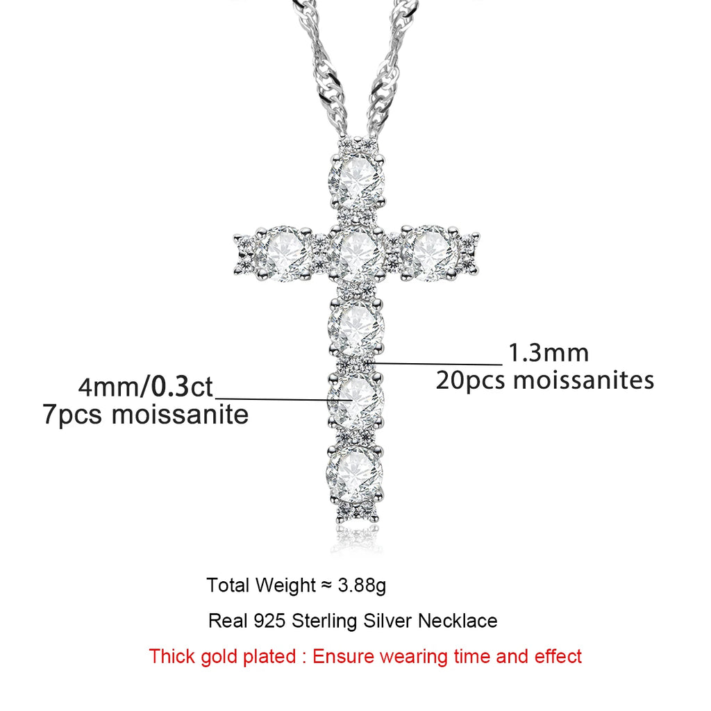 AnuJewel 4MM 2.1 Carat D Color Moissanite Diamond Cross Pendant Necklace 925 Sterling Silver 18K Gold Plated Customs Jewelry