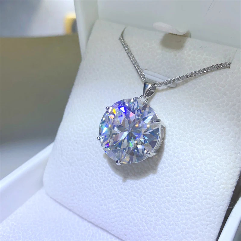 NKHOG 20ct 18mm Round Moissanite Necklace Pendant Women 925 Silver Plated 18k Gold Big Diamond Chain Party Gift Fine Jewelry GRA