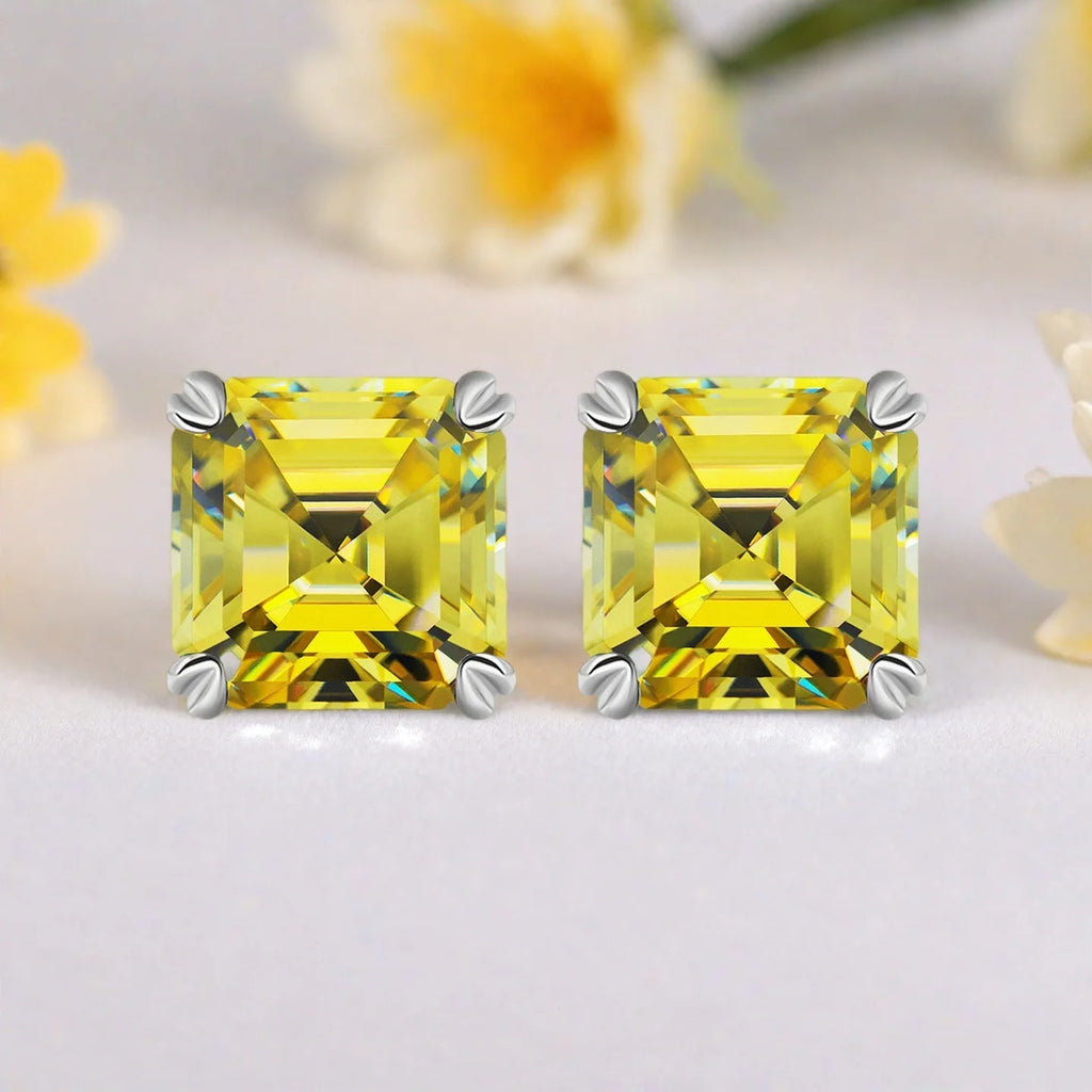 GRA Certified S925 sterling silver four-prong stud earrings Asscher Cut Moissanite earrings for women fine jewelry Free gift box