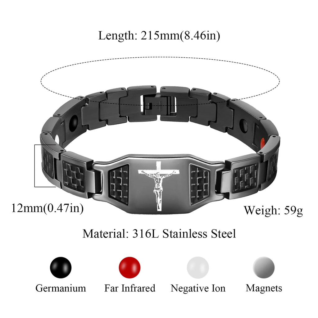 Germanium Black Healing Bracelet for Men Stainless Steel Magnetic Jewelry therapeutic Friendship for Joint Health Fashion Design
