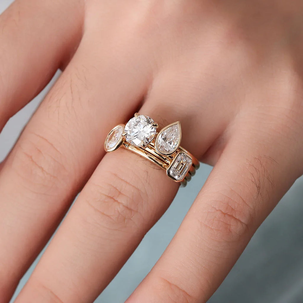 Provence 14K/18K solid gold stackable rings emerald oval pear lab diamond ring set engagement wedding ring custom jewelry gift