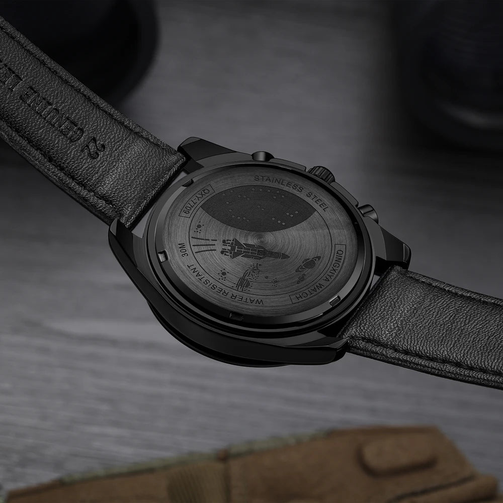 QINGXIYA Watch for Man Fashion Quartz Watch Leather Waterproof Luminous Skeleton Sport Chronograph Watches Mens Reloj Hombre