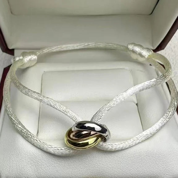 MESSITOK Classic luxury jewelry S 925 silver three ring tri color cross couple bracelet. Holiday gifts. Not fading. Not allergic