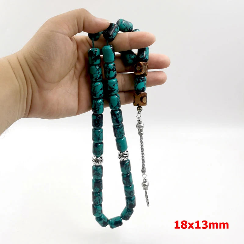 Tasbih Natural Mongolia Turquoises Big Size beads with Tibetan eyes agates stone muslim prayer beads Bracelet islamic Eid gift