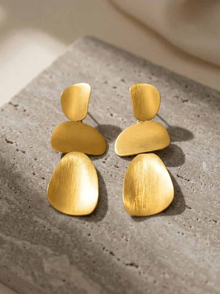 Stainless Steel Brushed Geometric Drop Earrings, 18K Gold Plated Irregular Dangle Earring Women, Minimalist Statement Jewelry
