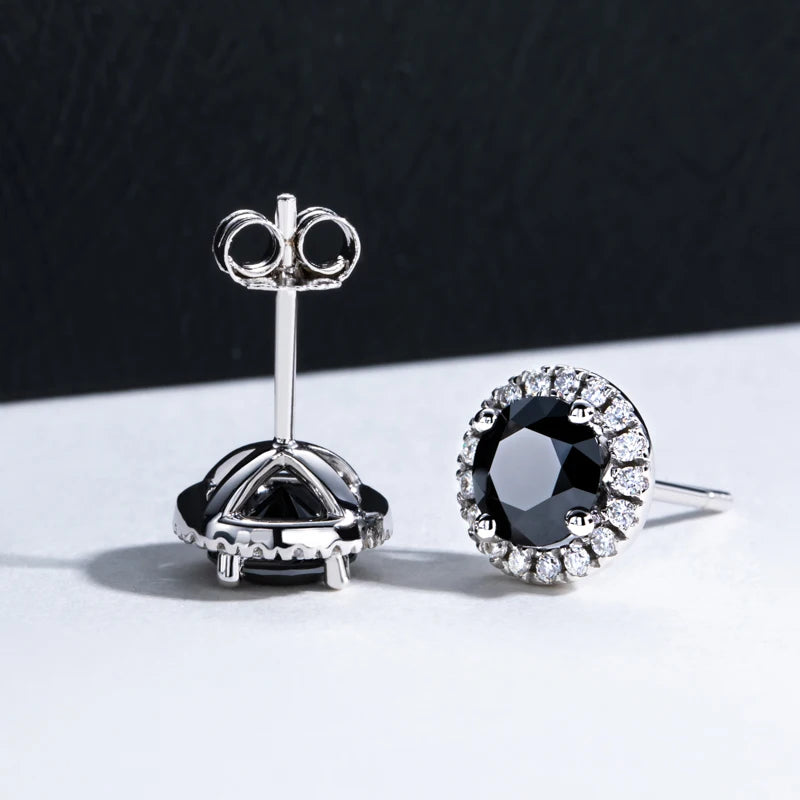 MossanRappr 1ct Black Moissanite Iced Out Diamond Stud Earrings For Women 925 Sterling Silver Top Quality Hip Hop Jewelry Gifts