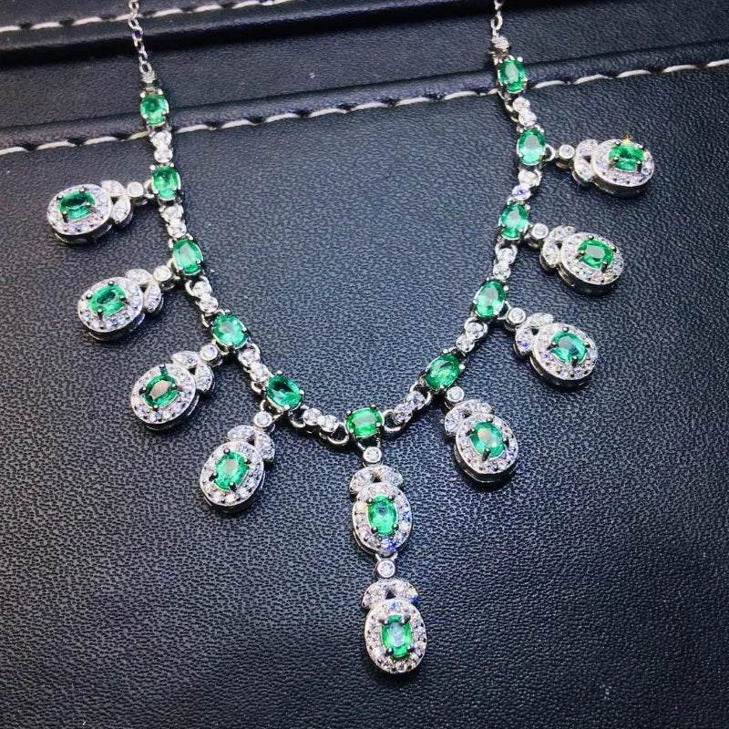 S925 Sterling Silver Inlay 3x4mm Natural Emerald Wing Pendant Necklace for Women Fashion Fine Charm Weddings Jewelry