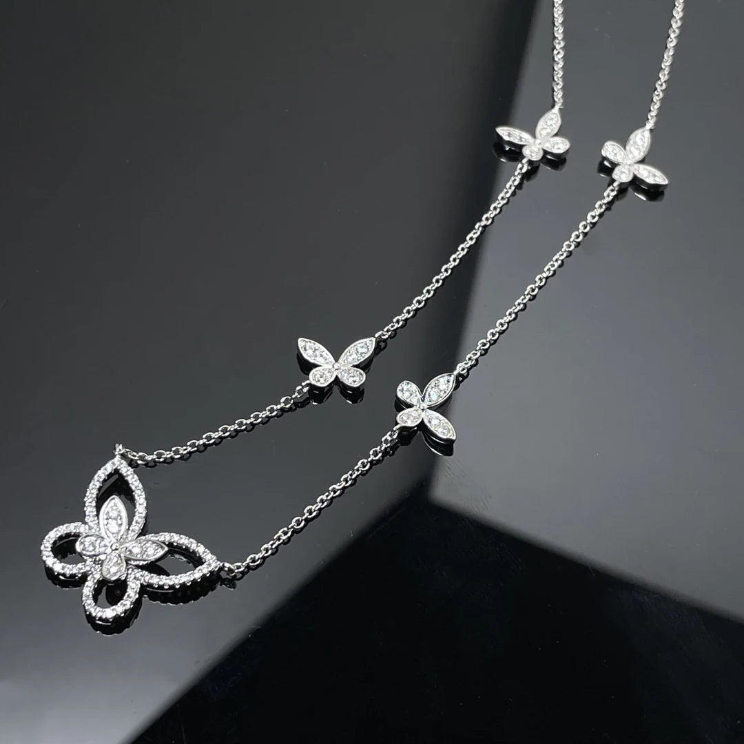 S925 Silver Women's Necklace, Fashionable Design Pentagram and Butterfly Pendant Necklace, Holiday Gift