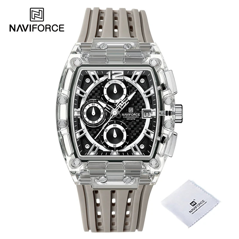 High Quality NAVIFORCE Watches for Man Silica Strap 50M Waterproof Sport Male Clock Casual Quartz Date Display Men's Chronograph
