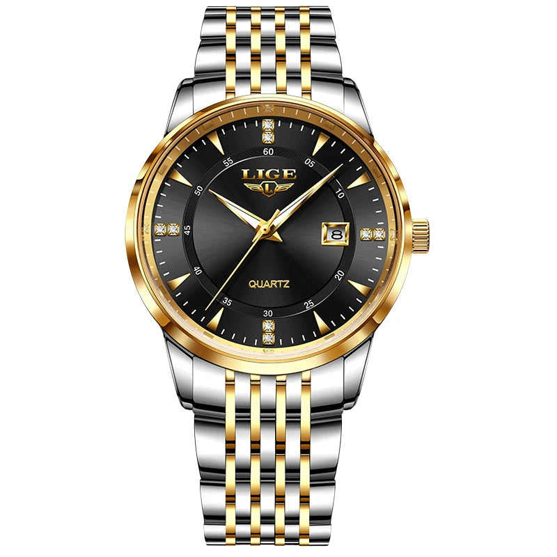 LIGE Luxury Quartz Wristwatches Mens Watch Stainless Steel Watches Luminous Date Waterproof Outdoor Diving Sports Watch reloj