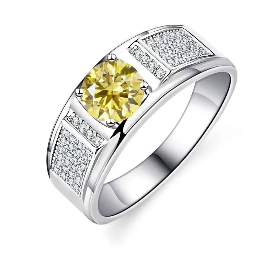 TY Classic Men's 1.0 Carat Real Moissanite white Ring 18K White Gold D Color Diamond Engagement Wedding Fine Jewelry Gift