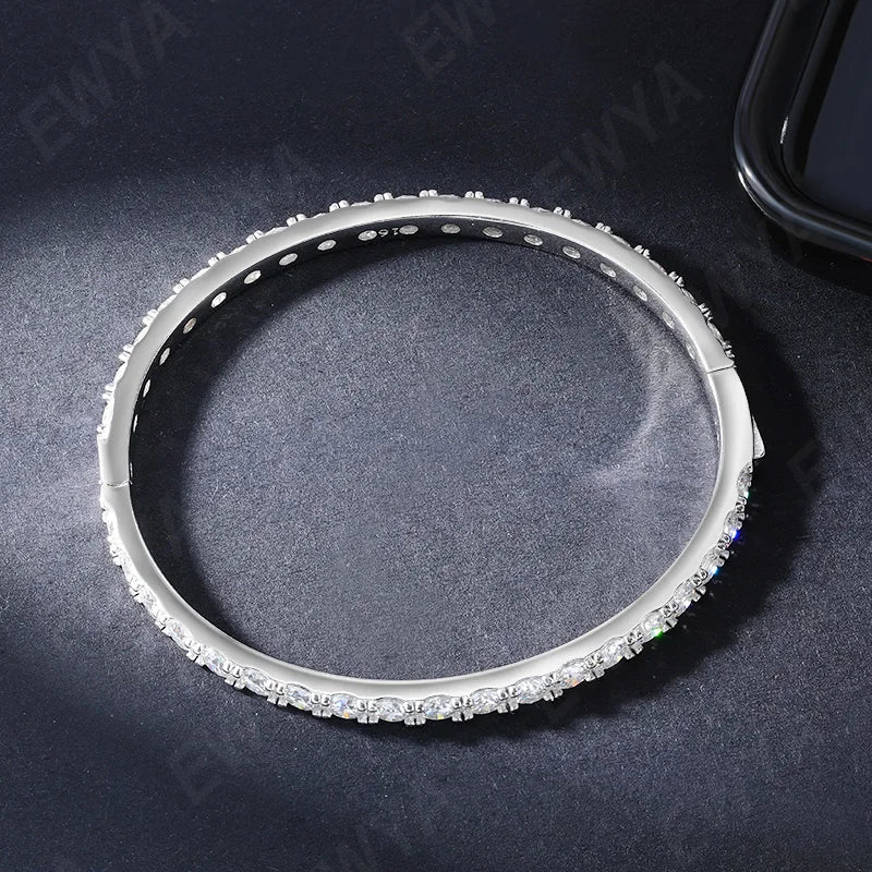 EWYA Real GRA Certified D Color 4mm 0.3CT Full Moissanite Bangle Bracelet for Woman Party S925 Sterling Silver Diamond Bracelets