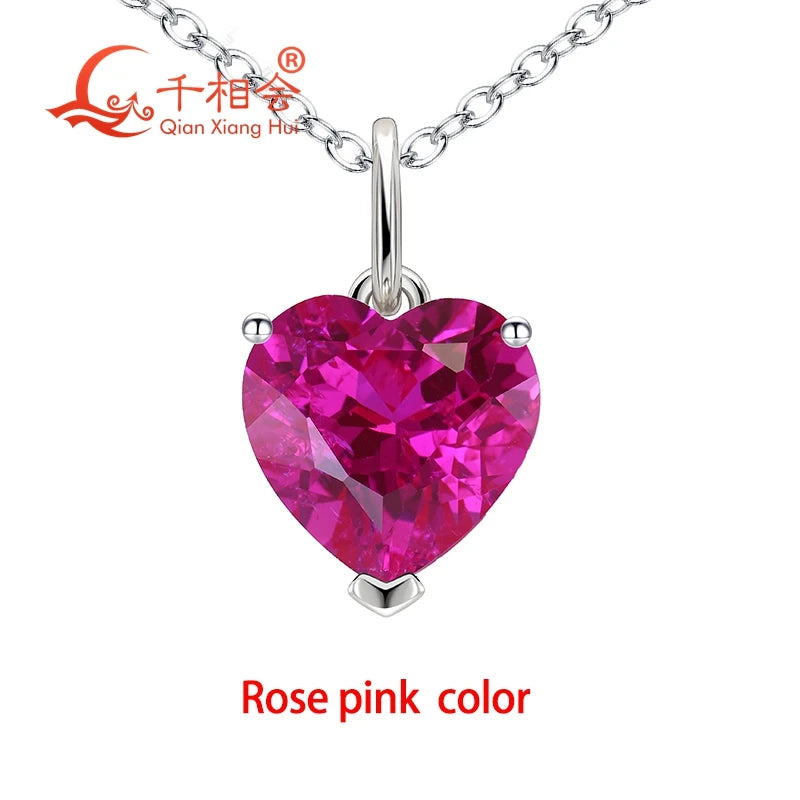 3.6ct 9*9mm S925 Silver Heart Shape Lab Grown Royal Blue/Cornflower Sapphire Pigeon Blood Red Inclusions Stone Pendant Necklace