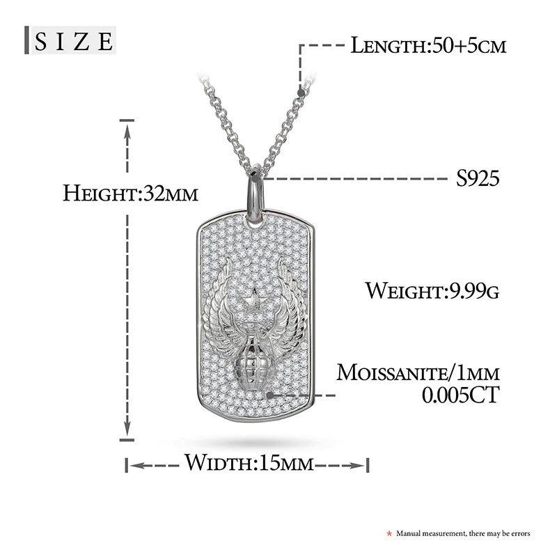 Square Minimalist Mini Iced Out Tag Pendant Necklace For Men Hip Hop Jewelry Moissanite Pendant Sterling Silver Square Pendnat