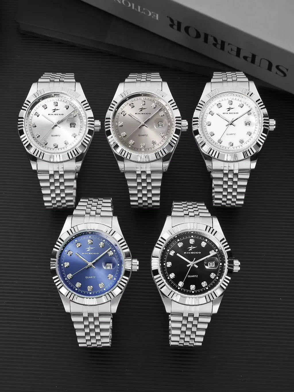 Business men's quartz wristwatch calendar display with diamonds showcases unique taste, making it the perfect gift for him