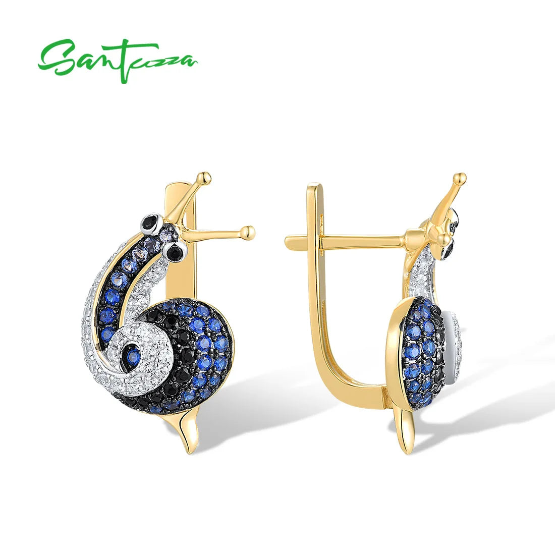 SANTUZZA Pure 925 Sterling Silver Earrings For Women Sparkling Blue Black Spinel Lovely Snail Latch Back Chic Gifts Fine Jewelry