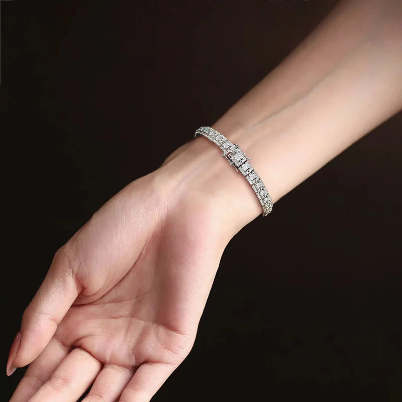 KNOBSPIN D VVS1 Moissanite Tennis Bracelet GRA Certified Lab Diamond 925 Sterling Silver 6mm Width Cuban Bracelets for Women Man