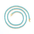 Turquoise Blue 3mm Stone Real 925 Sterling Silver Tennis Chain Necklace Choker 18K Gold/Rhodium Plated 16-24 Inch Fine Jewelry