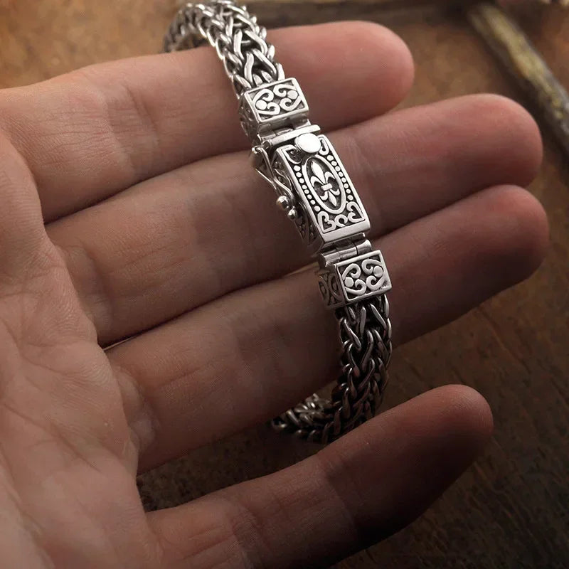 925 Silver Vintage Bangles Dragon Bone Chain Weaving Bracelet for Women and Men Double chains Buckle Can Wear Banquet Jewelry