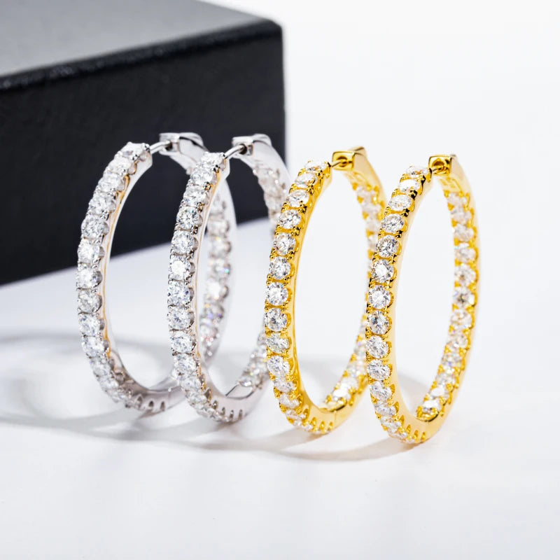 MossanRappr 5.6cttw Moissanite Diamond Big Hoop Huggie Earrings 925 Sterling Silver Luxury Earring Hip Hop Jewelry for Women