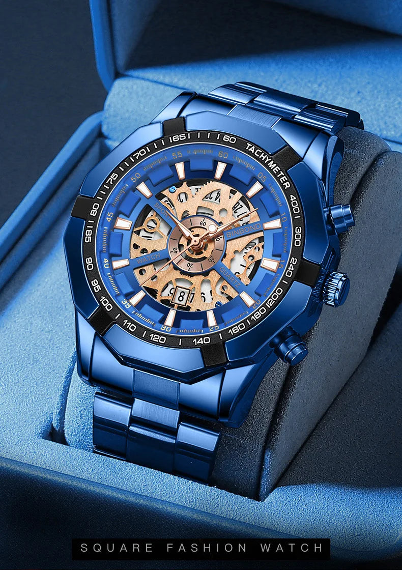 UTHAI Men Watch Light Luxury Brand Business Hollow Luminous Waterproof Stainless Steel Metal Strap Male fashion Quartz Watches