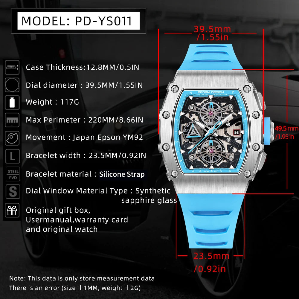 PAGANI DESIGN New 40MM Bucket Shaped Hollow Leisure Fashion Men's Quartz Watch Sapphire Glass Quartz Watch Clock