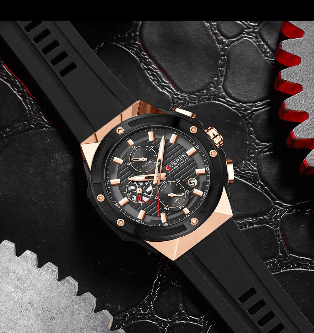 CURREN Classic Brand Men's Wristwatches Casual Business Quartz Silicone Watches with Luminous Hands Chronograph Dial