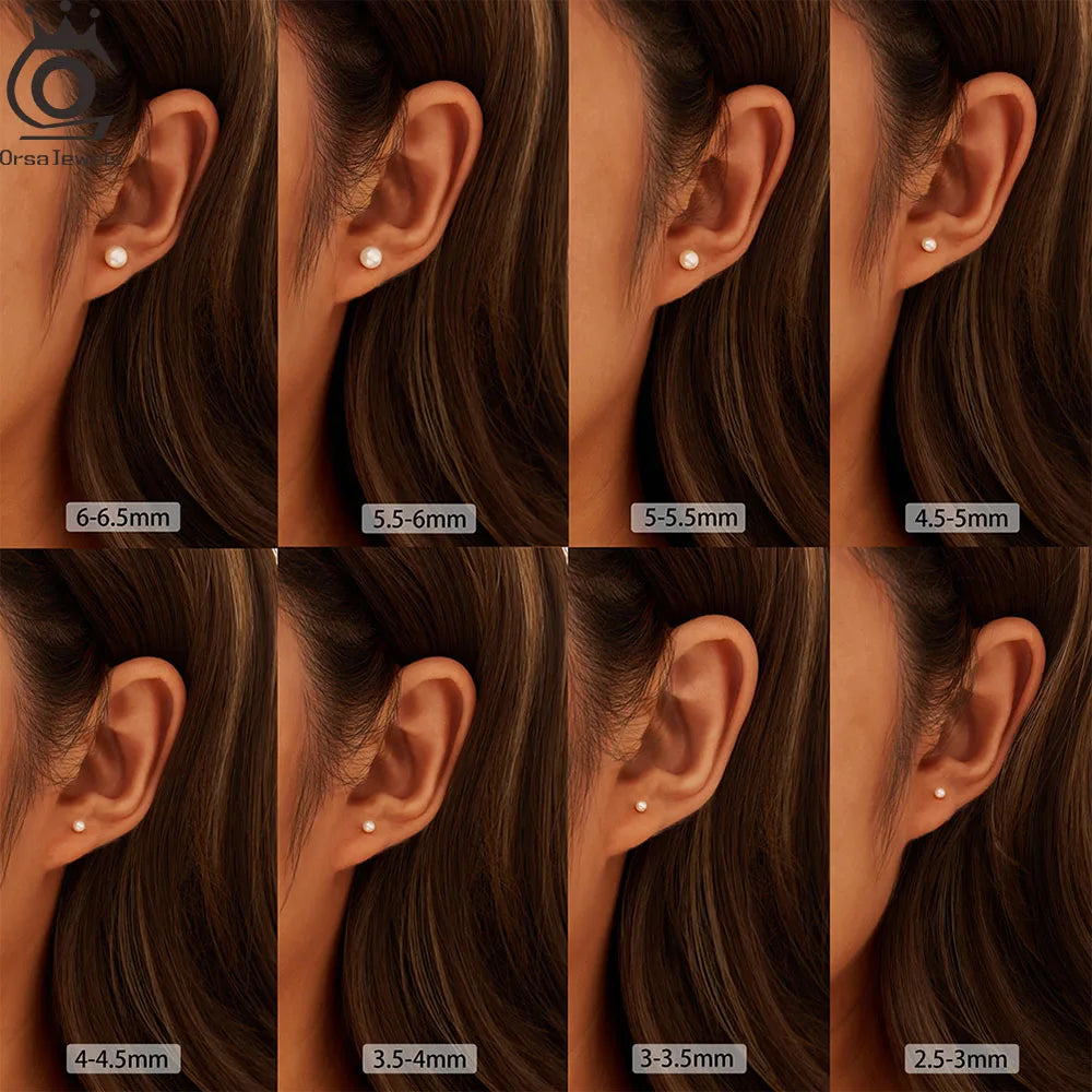 ORSA JEWELS Minimalism 1 pair Freshwater Pearl Ear Stud Real Pearls Stud Earrings 925 Silver Round Natural Pearl Ear Stud GPE104