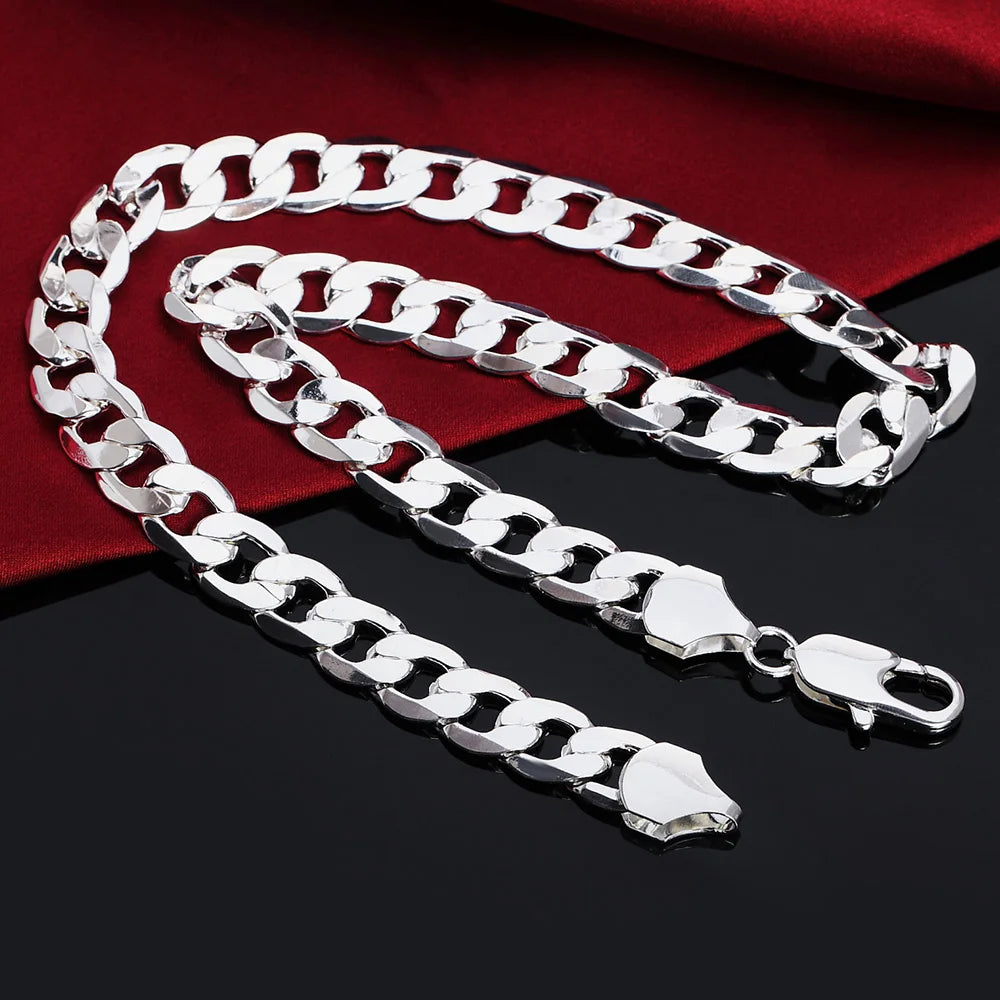 18-30inch 925 silver Color12MM chain Necklace big Noble Beautiful fashion charm solid men women TOP quality Gorgeous jewelry