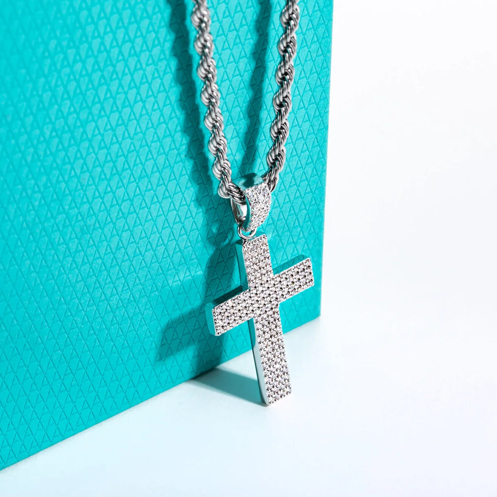 AnuJewel Dazzling 0.832cttw D Color Moissanite Cross Pendant Layered Hip Hop Necklace 925 Sterling Silver New Age Dope Jewelry