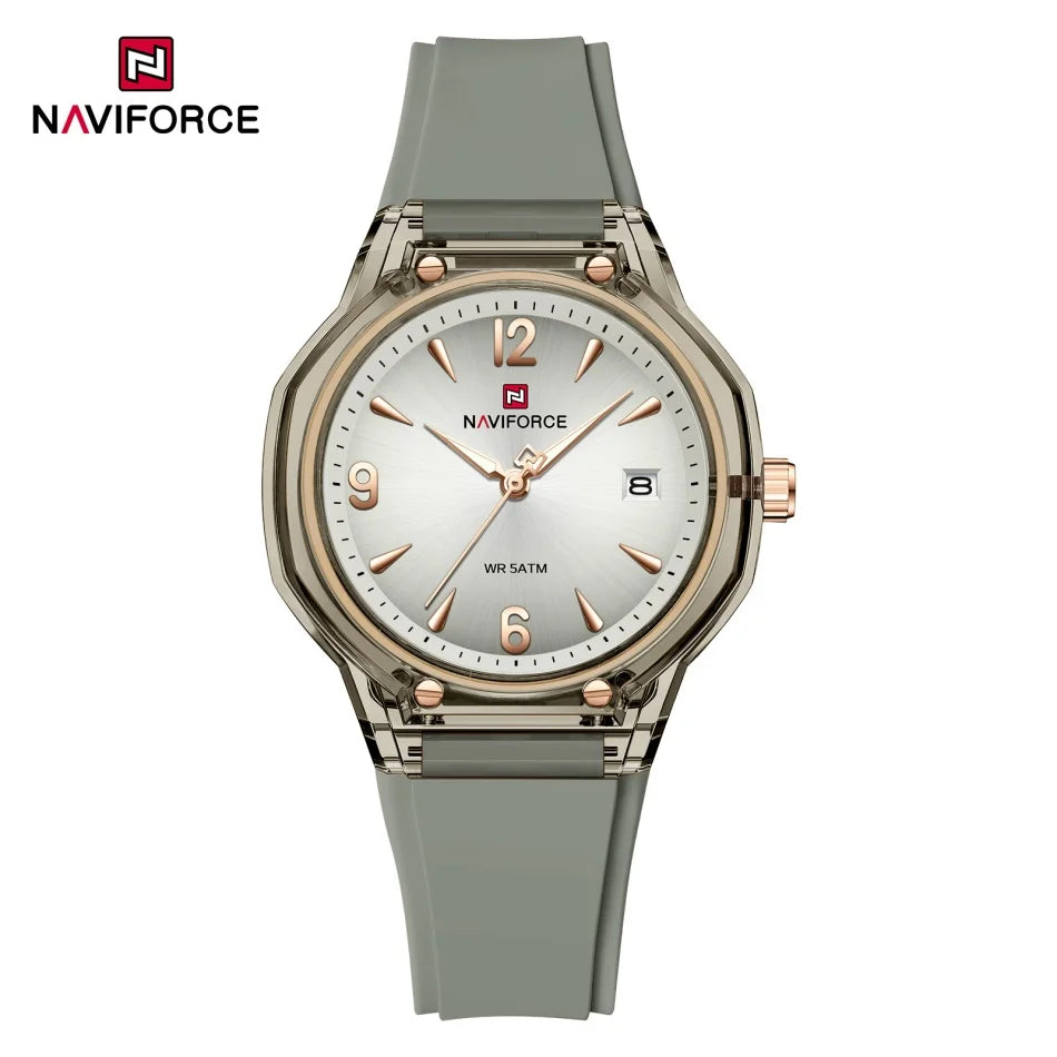 NAVIFORCE Fashion Waterproof Ladies Watch with Luminous Pointer Display Fashionable Silicone Strap Night Glow Women's Watches