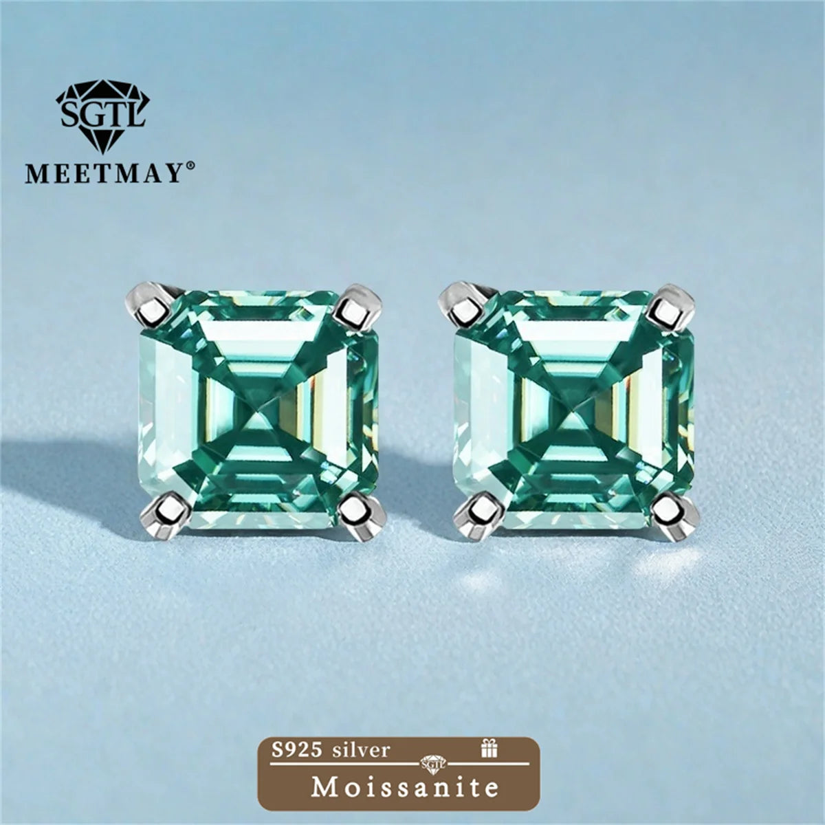 GRA Certified S925 sterling silver four-prong stud earrings Asscher Cut Moissanite earrings for women fine jewelry Free gift box